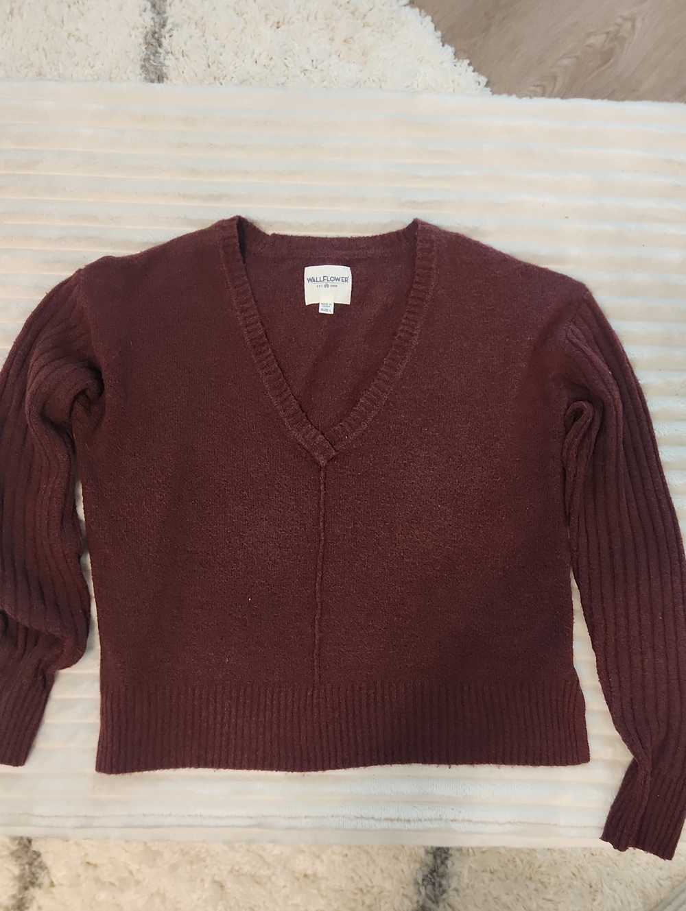 Wallflower V-Neck Sweater in Burgundy